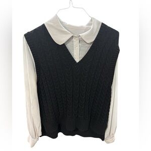 Christian Siriano Black Cable Knit Sweater Vest Blouse | Size L